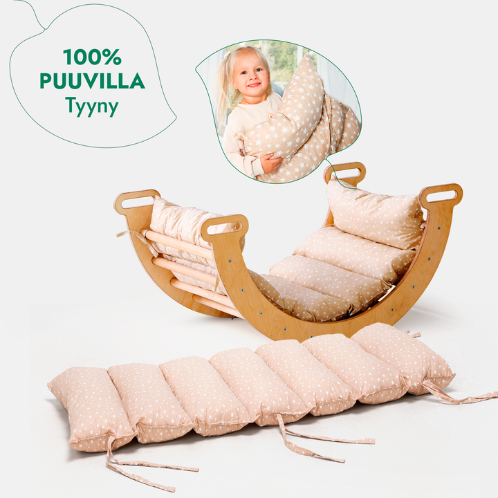 Neljä yhdessä Montessori-kiipeilysetti: Kolmiotikkaat + Kiipeilykaari + Liukuramppi & Pehmuste