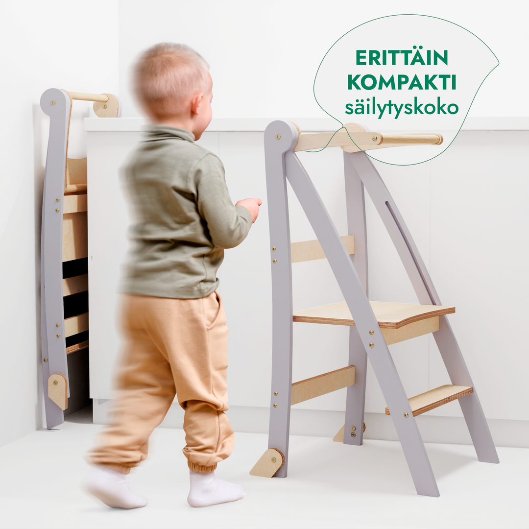 Oppimistorni: taitettava porrasjakkara taaperoille - beige