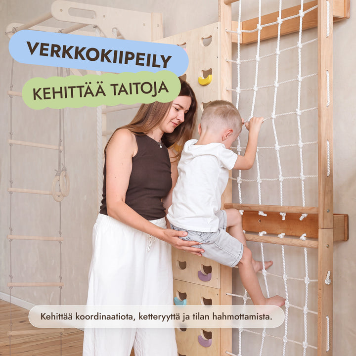 Puolapuiden lisäosa: kiipeilyseinä ja verkko