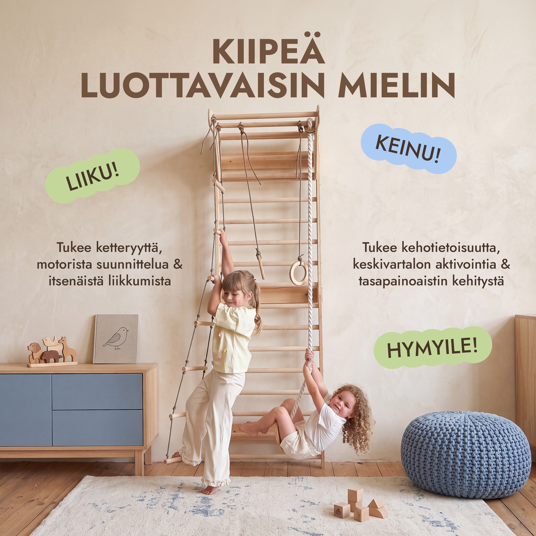 5-in-1 Puolapuut lapsille: leuanvetotanko & 3in1 keinusetti