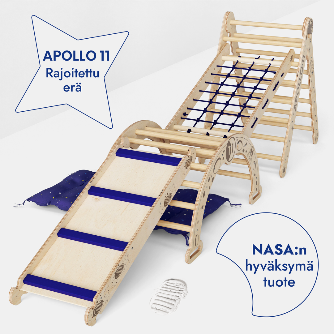 Apollo 5in1 kiipeilypaketti: Piklerin kolmio, verkko, kaari, liukumäki ja tyyny pienille astronauteille