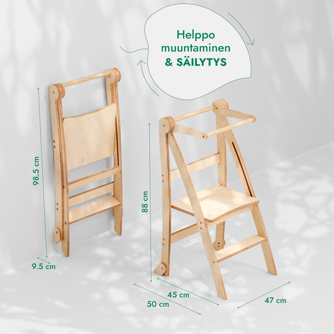 Oppimistorni: taitettava porrasjakkara taaperoille - beige