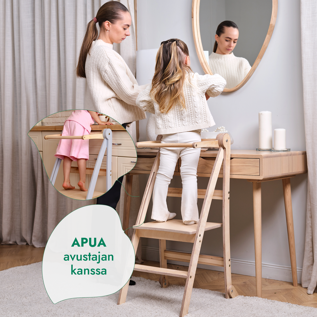 Oppimistorni: taitettava porrasjakkara taaperoille - beige