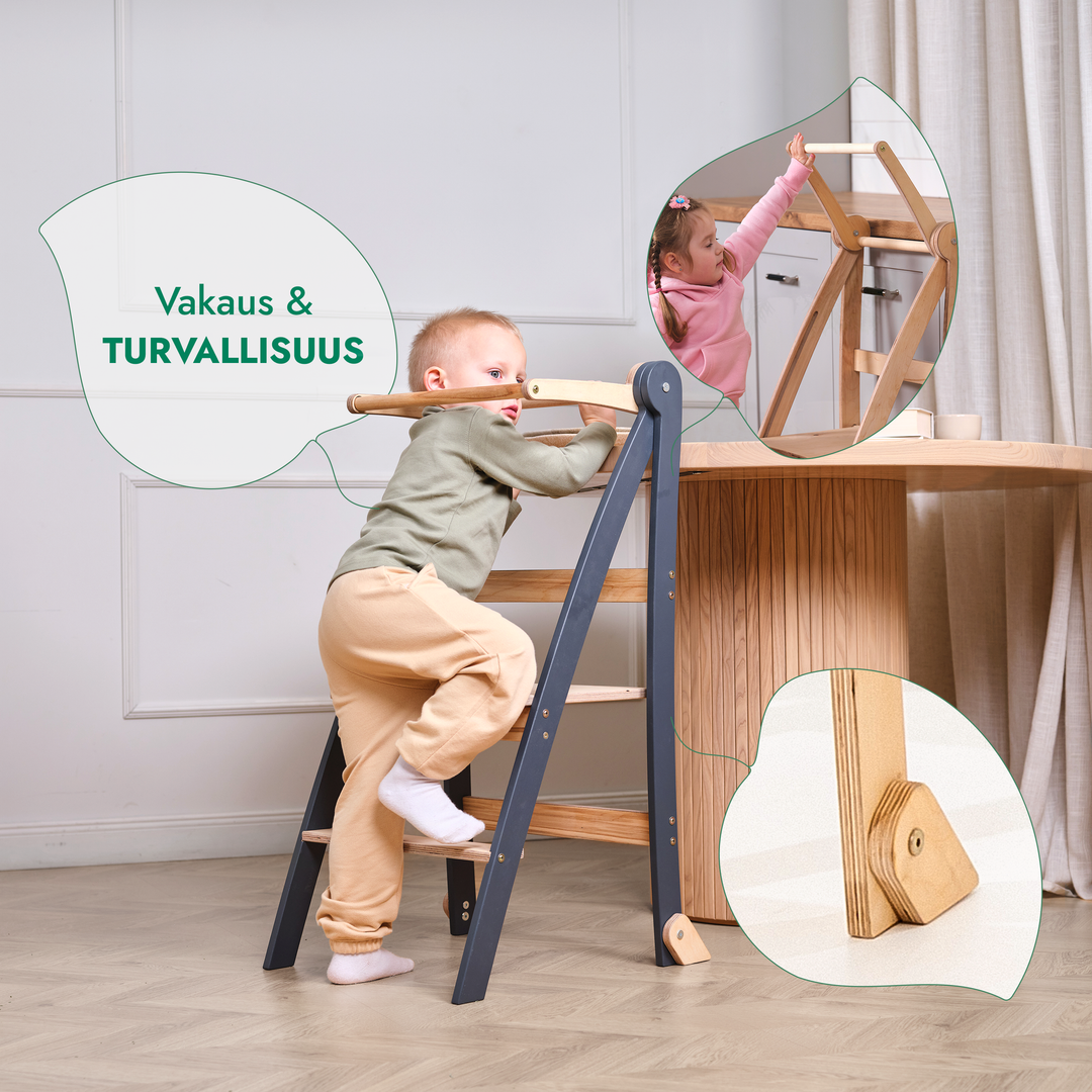 Oppimistorni: taitettava porrasjakkara taaperoille - beige