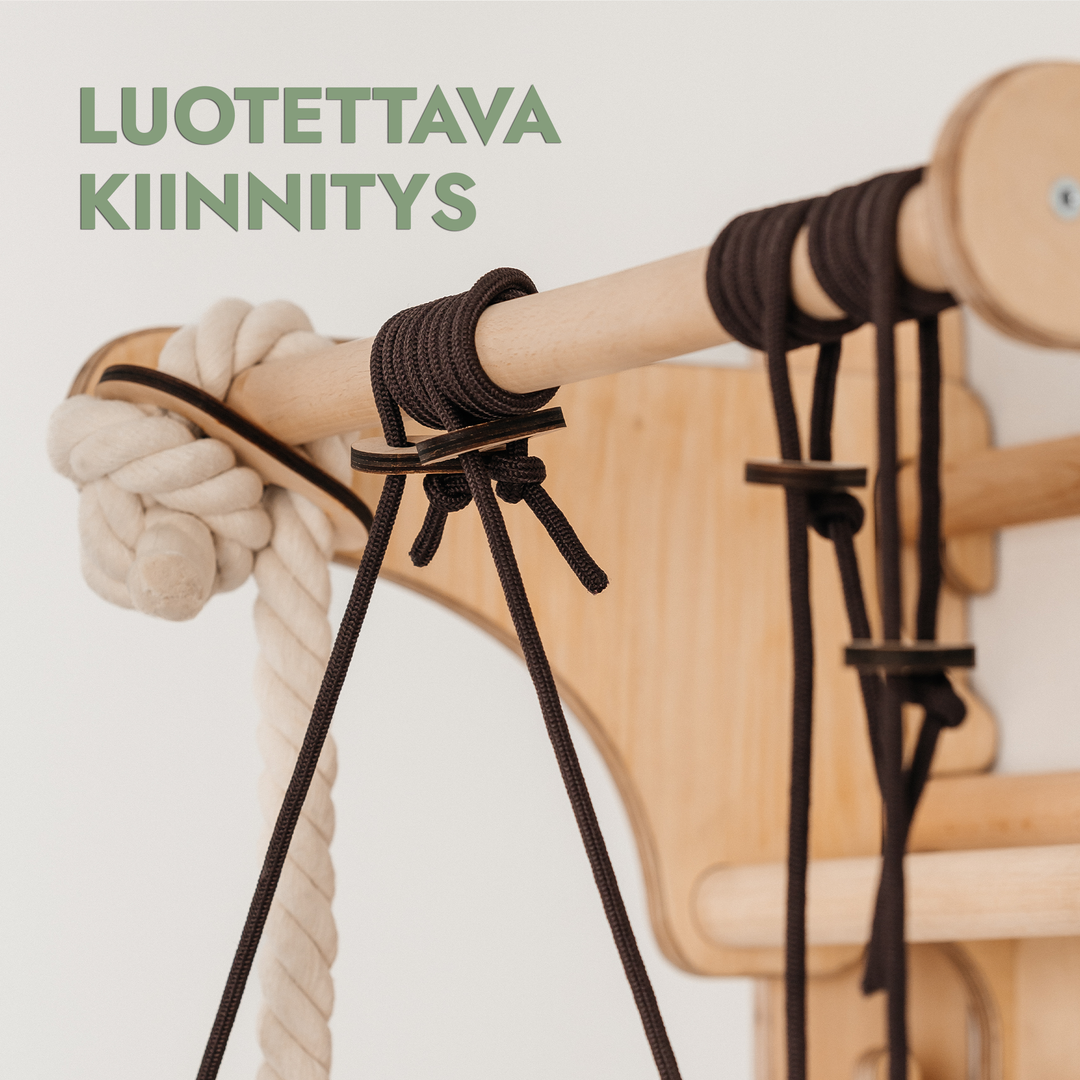 Kuusi yhdessä puiset puolapuut /kiipeilytikkaat lapsille + keinusetti + liukuramppi + Taide-lisäosa