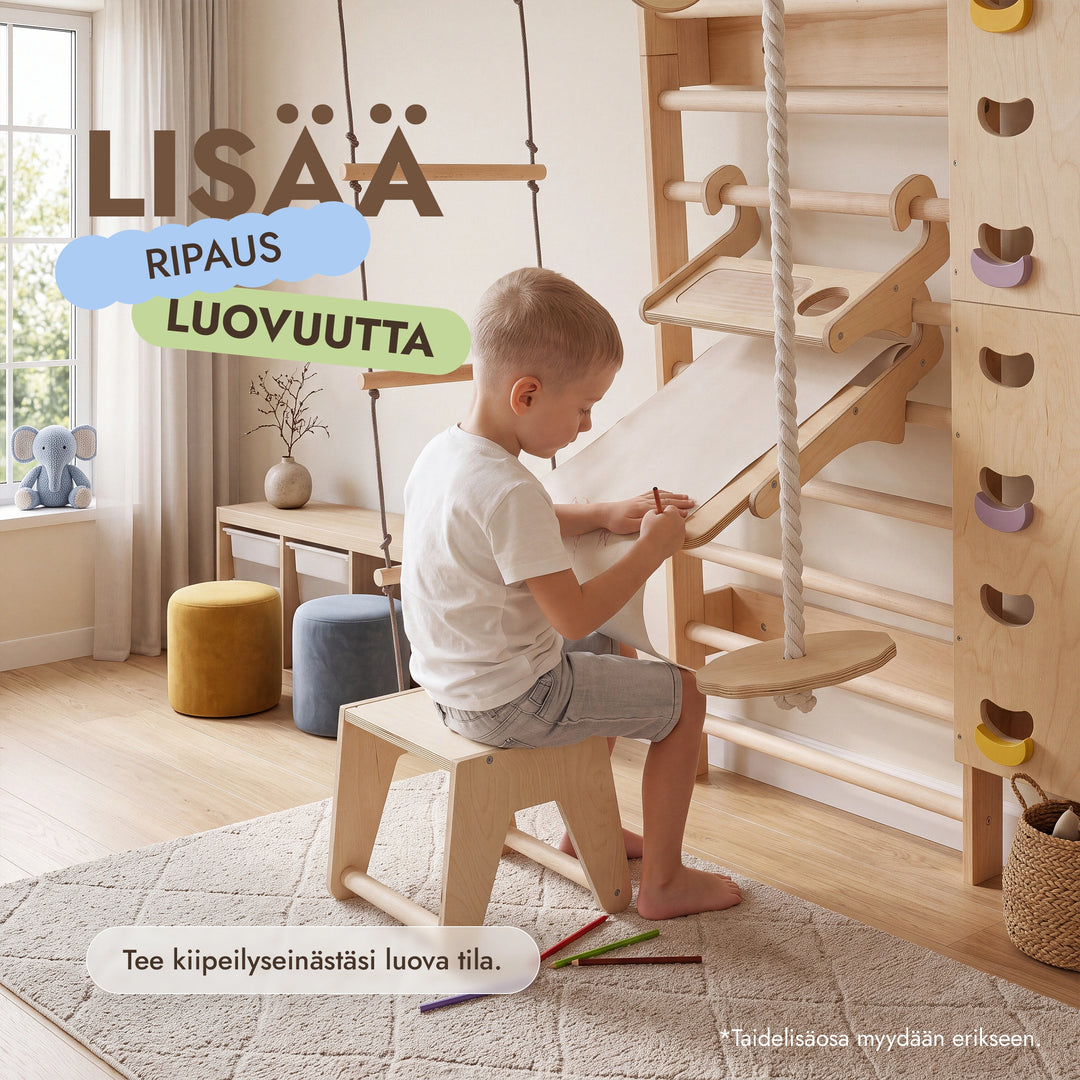 7-in-1 Kiipeilyseinä lapsille: puolapuut, kiipeilyverkko & 3in1 keinusetti