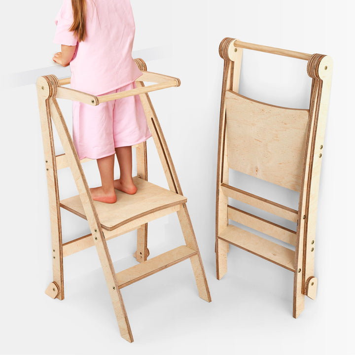 Oppimistorni: taitettava porrasjakkara taaperoille - beige