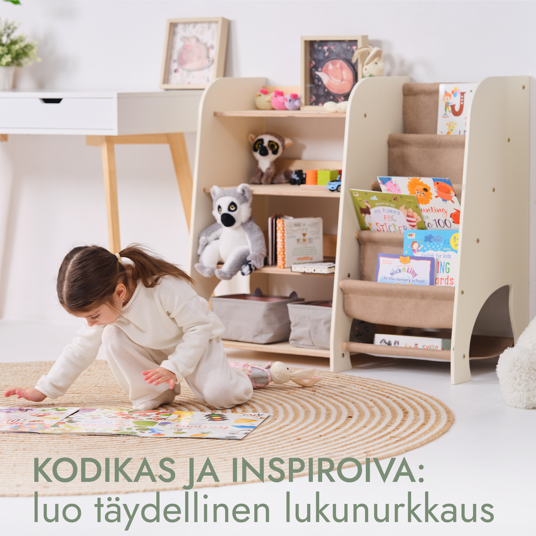 Puiset kaksi yhdessä Montessori-hyllyt: kirjahylly ja leluhylly
