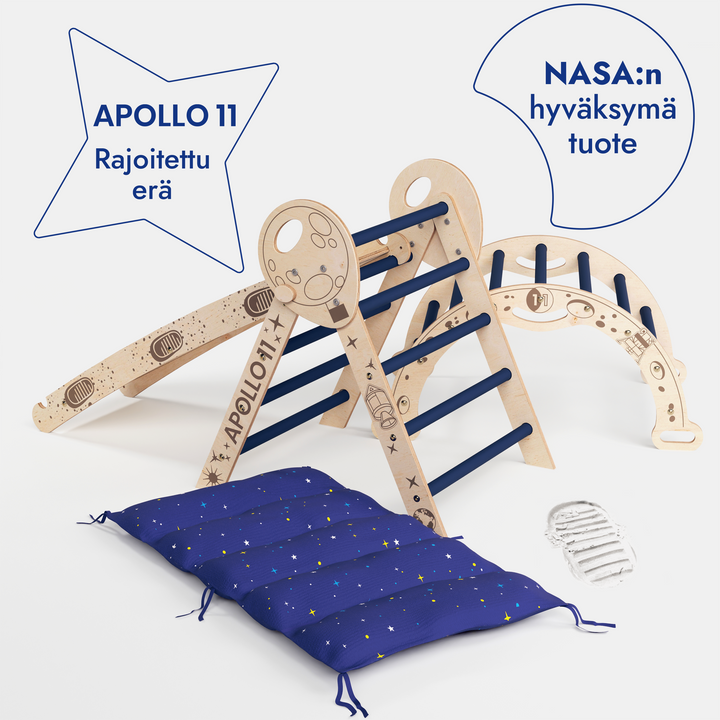 Apollo 4in1 kiipeilysetti: Pikler-kolmio, kaari, liukumäki ja tyyny pienille taapero-astronauteille (1–3 vuotta)