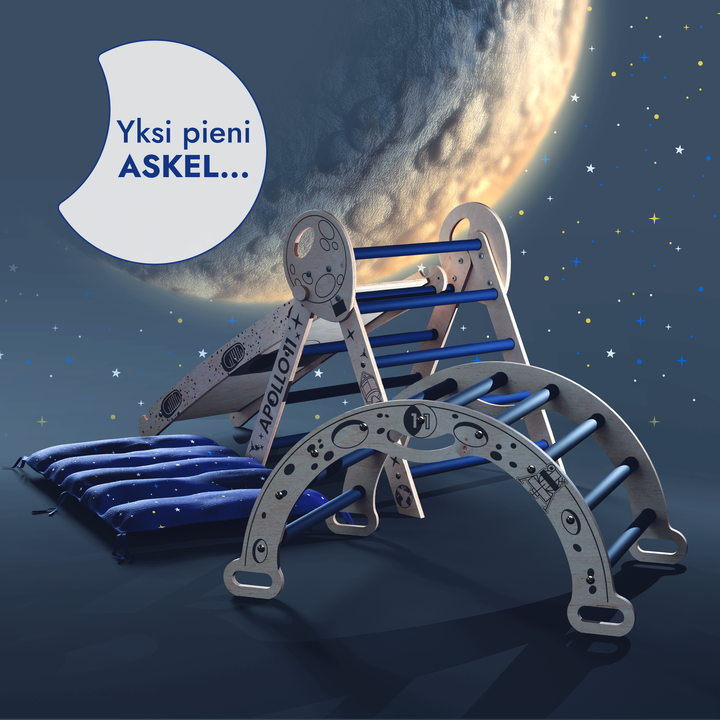 Apollo 4in1 kiipeilysetti: Pikler-kolmio, kaari, liukumäki ja tyyny pienille taapero-astronauteille (1–3 vuotta)